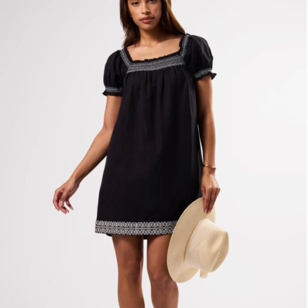 Amour Vert Smocked Embroidery Dress, black and white - size small, NWT